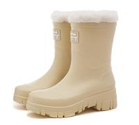 MODSGUE Bottes de pluie d'hiver doublées pour femme - Bottes de pluie chaudes - Imperméables - Demi-hautes confortables - Antidérapantes - Chaussures de jardin basiques - Bottes de pluie en caoutchouc