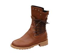 MODSGUE Bottes d'hiver pour femme - Vintage gothique - Bottes d'hiver à plateforme - Bottes de motard - Bottes de randonnée - En cuir noir - Bottes d'hiver plates, marron, 43 EU