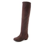 MODSGUE Bottes pour femme en daim de couleur unie avec plis, style britannique, hiver, confortable, bottes moyennes avec semelle plate chaussures d'été basiques élégantes, café, 41 EU