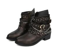 MODSGUE Bottines de motard pour femme - Bottes de combat vintage - Bottes de motard rétro - Bottes courtes - Bottes de cowboy avec talon bloc - Bottes western - Loisirs - Basiques - Bottines Chelsea