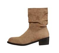 MODSGUE Bottines élégantes en daim pour femme - Bottes mi-hautes pour femme avec talon bloc - Couleur unie - Basiques - Confortables - Pour l'hiver, kaki, 42 EU