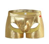 MODSGUE Boxer pour homme - Effet mouillé - En cuir - En latex - Couleur unie - Confortable - Basique - En cuir verni - Sous-vêtements, or, S