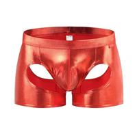 MODSGUE Boxer pour homme - Effet mouillé - En cuir - En latex - Couleur unie - Confortable - Basique - En cuir verni - Sous-vêtements, rouge, L