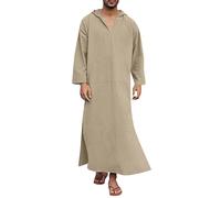 MODSGUE Caftan musulman pour homme - Couleur unie - Robe chic - Tenue décontractée - Ramadan - Col montant - Vêtements musulmans simples - Tenues Dubaï tendance, kaki, L