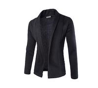 MODSGUE Cardigan décontracté à manches longues pour homme - Coupe ajustée - Couleur unie - Veste d'hiver confortable - Col en V - Veste coupe-vent - Col montant - Veste demi-saison, Noir , XXL
