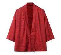 MODSGUE Cardigan Kimono de mode japonaise pour homme Veste Yukata décontractée coton lin sept manches légères manches longues bleu clair manches longues basique printemps été veste, rouge, 4XL