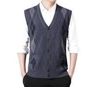 MODSGUE Cardigans en tricot pour homme - Gilet en laine pour homme - Gilet en tricot pour l'automne et l'hiver - Coupe ajustée - Col en V - Basique - Décontracté - Sans manches, gris, L