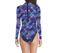 MODSGUE Costume de sirène sexy pour femme - Body à manches longues - Motif écailles de poisson - Moderne - Costume de carnaval - Maillot de bain, Bu1 B, L