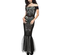 MODSGUE Costume de squelette de sirène - Costume d'Halloween - Costume de cosplay pour femme - Noir - Robe unie - Pour Halloween, anniversaire, carnaval