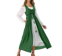 MODSGUE Costume médiéval pour femme, faux cosplay, robe médiévale avec chaîne, couronne de fleurs, oreilles d'elfe, taille haute, couleur unie, costume avec manches trompette