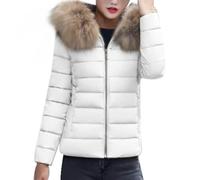 MODSGUE Doudoune pour femme - Manteau d'hiver court et chaud - Veste matelassée avec capuche en fourrure - Coupe ajustée - Fermeture éclair - Veste de transition - Veste de transition confortable
