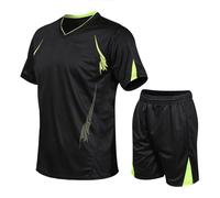 MODSGUE Ensemble pyjama pour homme - Uniforme de football - Vêtement de sport - T-shirt à manches courtes avec short - Short de fitness - Course à pied - Séchage rapide - Tenue de sport, Noir , L