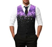MODSGUE Gilet à paillettes pour homme - Métallique brillant - Costume de carnaval - Sans manches - Dancewear Performance Club - Carnaval - Avec boutons, lilas, 3XL