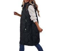 MODSGUE Gilet long matelassé pour femme avec capuche - Gilet chaud en duvet avec poches à fermeture éclair - Pour l'hiver - Veste softshell chaude - Gilet de transition - Sans manches - Élégant