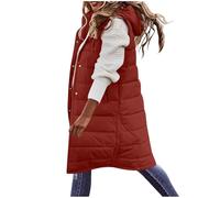 MODSGUE Gilet long matelassé pour femme - Gilet d'hiver en duvet - Gilet de transition - Manteau d'hiver chaud - Manteau en duvet à capuche - Veste softshell avec capuche - Léger - Sans manches - Avec