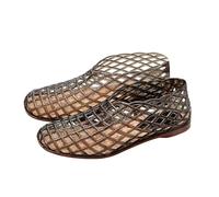 MODSGUE Jelly Flats Mode Slip-On Plat Carré Orteil Plage Jelly Chaussures Légères Décontractées Plates Ballerines en Maille Respirantes pour Voyage en Plein Air, Noir , 41 EU