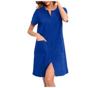 MODSGUE Peignoir de bain pour femme - Grandes tailles - En tissu éponge fin - Long - Léger - Avec fermeture éclair - Confortable - Grande taille, bleu, M