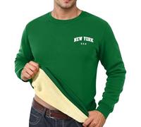 MODSGUE Pull chaud et confortable pour homme - Haut à manches longues avec col rond en polaire épaisse avec fond uni - Sweat basique doux et extensible, vert, L