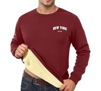 MODSGUE Pull chaud et confortable pour homme - Haut à manches longues avec col rond en polaire épaisse avec fond uni - Sweat basique doux et extensible, Rouge brique, L