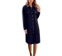 MODSGUE Robe chemisier à manches longues élégante en velours côtelé pour l'été - Chic et décontractée - Mini robe à boutons ouverts - Robe tunique courte - Robe décontractée avec ceinture, Marine, M