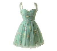 MODSGUE Robe de bal pour femme - Broderie florale - Corset - Courte - Bretelles spaghetti - Robe d'hiver - Robe de mariée formelle - Robe de soirée - Mini robe de soirée, vert, M
