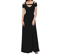 MODSGUE Robe de soirée longue élégante pour femme - Col en V - Robe de bal - Robe de cocktail - Robe en dentelle - Robe de demoiselle d'honneur - Épaules dénudées - Robe décontractée confortable, Noir