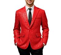 MODSGUE Sakko Blazer à paillettes pour homme - Coupe ajustée - Un bouton - Veste de costume - Veste de costume - Veste de costume - Coupe droite - Moderne - Noir, rouge, 50