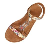 MODSGUE Sandales à paillettes pour femme - Élégantes - Plates - Strass - Chaussures d'été pour femme - Confortables - Semelles souples - Bande élastique - Sandales de plage, café, 37 EU
