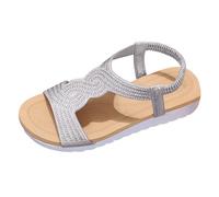MODSGUE Sandales à paillettes pour femme - Élégantes - Plates - Strass - Chaussures d'été pour fille - Semelle souple et confortable - Sandales de loisirs - Sandales de plage, argenté, 38 EU