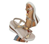 MODSGUE Sandales orthopédiques compensées à plateforme pour femme - Style bohème - Brides en T - Élégantes et décontractées - Pour les vacances - Belles chaussures de plage - Semelles douces - Avec