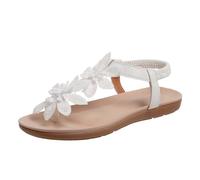 MODSGUE Sandales plates d'été pour femme - Style bohème - Strass - En cuir synthétique - Élastique - Confortable - Style bohème - Séparateurs d'orteils, Blanc., 41 EU
