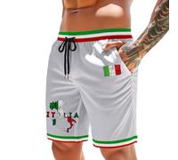 MODSGUE Short de bain pour homme - Motif drapeau de l'Italie - Taille élastique - Cordon de serrage - Décontracté - Décontracté - Coupe ajustée - Streetwear, C Light Gray, M