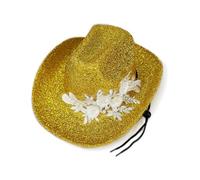 MODSGUE SilverSpace Chapeau de cowboy - Chapeau de cowgirl holographique scintillant pour fête de bachlorette, carnaval, uni, basique, taille, or, taille unique