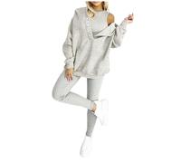 MODSGUE Survêtement décontracté pour femme - Couleur unie - 2 pièces - Boutonnière - Sweat-shirt sans capuche - Avec poche kangourou + gilet rond confortable - Automne - Jogging, gris, M