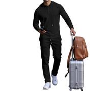 MODSGUE Survêtement jacquard pour homme - Survêtement de jogging - Couleur unie - Sweat à capuche et pantalon de jogging - Vêtement de sport décontracté, Noir , L