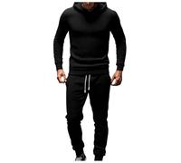 MODSGUE Survêtement jacquard pour homme - Sweat à capuche et pantalon de jogging - Vêtement de sport décontracté - Sweatshirt et pantalon de jogging, Noir , S