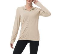 MODSGUE T-shirt à capuche anti-UV pour femme - Manches longues - Fermeture éclair intégrale - Avec fermeture éclair - Avec poches - Veste d'extérieur, beige, S