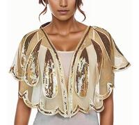 MODSGUE Veste courte pour robe de soirée Boléro festif Écharpe à paillettes et enveloppements pour femme Élégante Cape de soirée Cardigan doux Vintage Étole, beige, taille unique