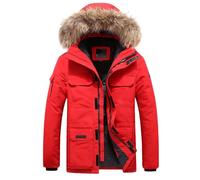 MODSGUE Veste d'hiver pour homme avec col en fourrure et capuche - Vestes d'hiver chaudes - Parka d'hiver - Veste de transition - Veste de loisirs - Capuche confortable et amovible, rouge, M