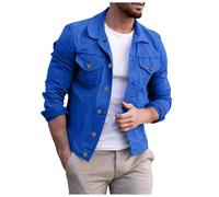 MODSGUE Veste en jean décontractée pour homme, coupe droite, boutonnée, manches longues, veste de mi-saison, chaude, légère, confortable, parka d'été moderne, veste d'extérieur, bleu, L