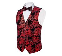 MODSGUE Veste en Satin Uni pour Homme - Ensemble avec Cravate, Nœud Papillon, Pince-cravate, Carré de Poche et Boutons de Manchette - Vêtement d'affaires et de Loisirs, rouge, XXL