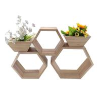 MODUDY Lot de 6 étagères flottantes hexagonales géométriques à suspendre en bois pour ferme, étagère murale flottante hexagonale pour salle de bain, cuisine, salon