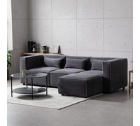 Modular canapé 3 places modulable velours côtelé gris avec pouf