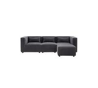 CONCEPT USINE | Canapé Modular 3 Places Gris | avec Pouf Amovible | Tissu Bouclette Doux | Forme Angle ou Droit | Assise Mi-Ferme | Structure Bois Eucalyptus | 248 cm de Longueur