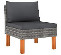 Modular Central Sofa with Woven Resin and Solid Eucalyptus Wood Frame, Outdoor Lounge Furniture for Patio Garden, Grey Cushion with Removable Cover, Easy to Clean and Move, for Relaxing with Family