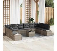 Modular Garden Sofa Set 10 Pieces, Outdoor Patio Furniture, Light Grey Poly Rattan with Acacia Wood Frame, Waterproof Storage Bag, Durable All-Weather Sectional Couch for Terrace, Backyard, Poolside
