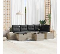 Modular Garden Sofa Set 6 Pcs with Cushions, Outdoor Patio Furniture Rattan Sectional Seating Group with Coffee Table and Ottoman, Weatherproof UV Resistant Poly Rattan for Terrace Backyard Poolside