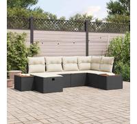 Modular Garden Sofa Set 6 Seater with Cushions, Black Poly Rattan Outdoor Furniture for Patio Terrace, Weatherproof UV Resistant Lightweight Sectional Conversation Set with Storage Ottoman