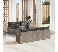 Modular Garden Sofa Set 8 Pieces Grey Poly Rattan Outdoor Furniture, Waterproof Patio Sectional Couch with Coffee Table for Terrace, Backyard, Poolside, Weather-Resistant Lounge Seating Group