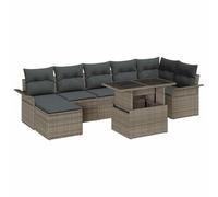 Modular Garden Sofa Set 8 Pieces with Cushions, Grey Synthetic Rattan Outdoor Furniture for Patio, Balcony, Terrace, Weather-Resistant Modern Lounge Set with Glass Adjustable Feet, Easy Assembly